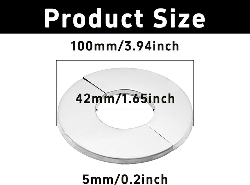 bociloy 2 قطع 1-1/2"/40 مم فلانج حائط من الفولاذ المقاوم للصدأ 304، غطاء لوحة دائرية لأنبوب، طوق أنبوب ماء ذاتي اللصق لتزيين المطبخ والحمام وغرفة الغسيل، حلقة تزيين السباكة - Image 2